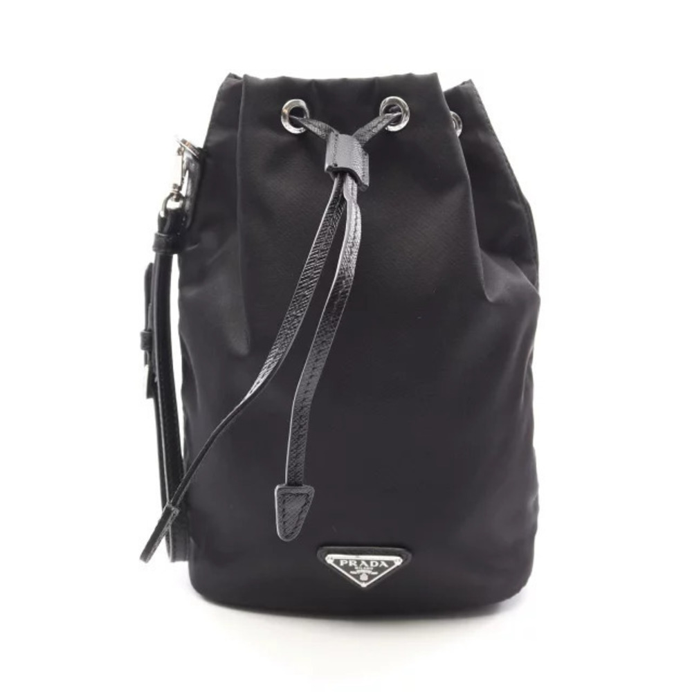 Prada drawstring Pouch Clutch bag Saffiano leather black